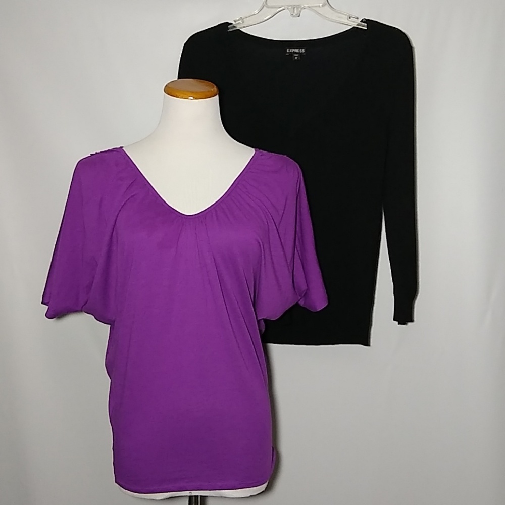 Express purple top and Black sweater